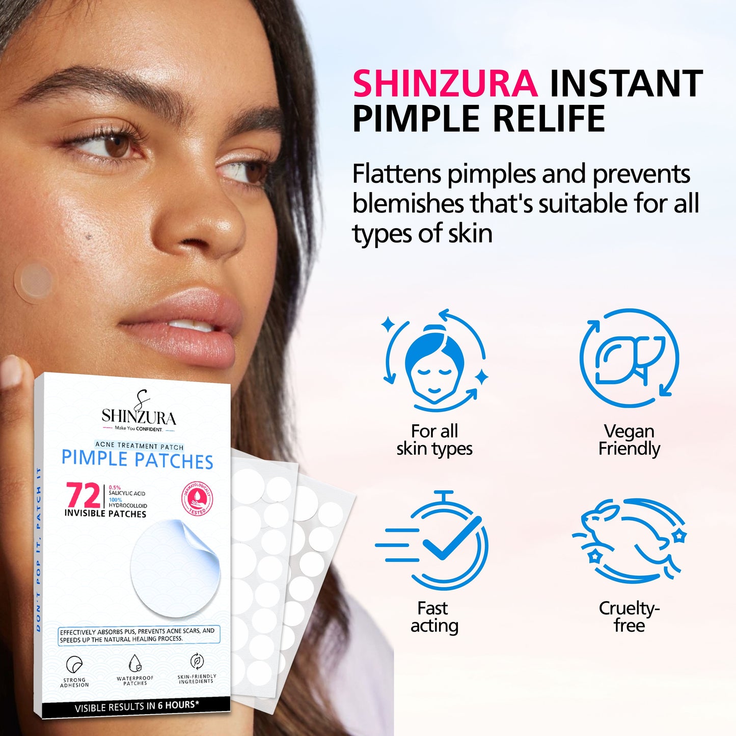 Shinzura Hydrocolloid Acne Patches with Salicylic Acid – 72 Dots