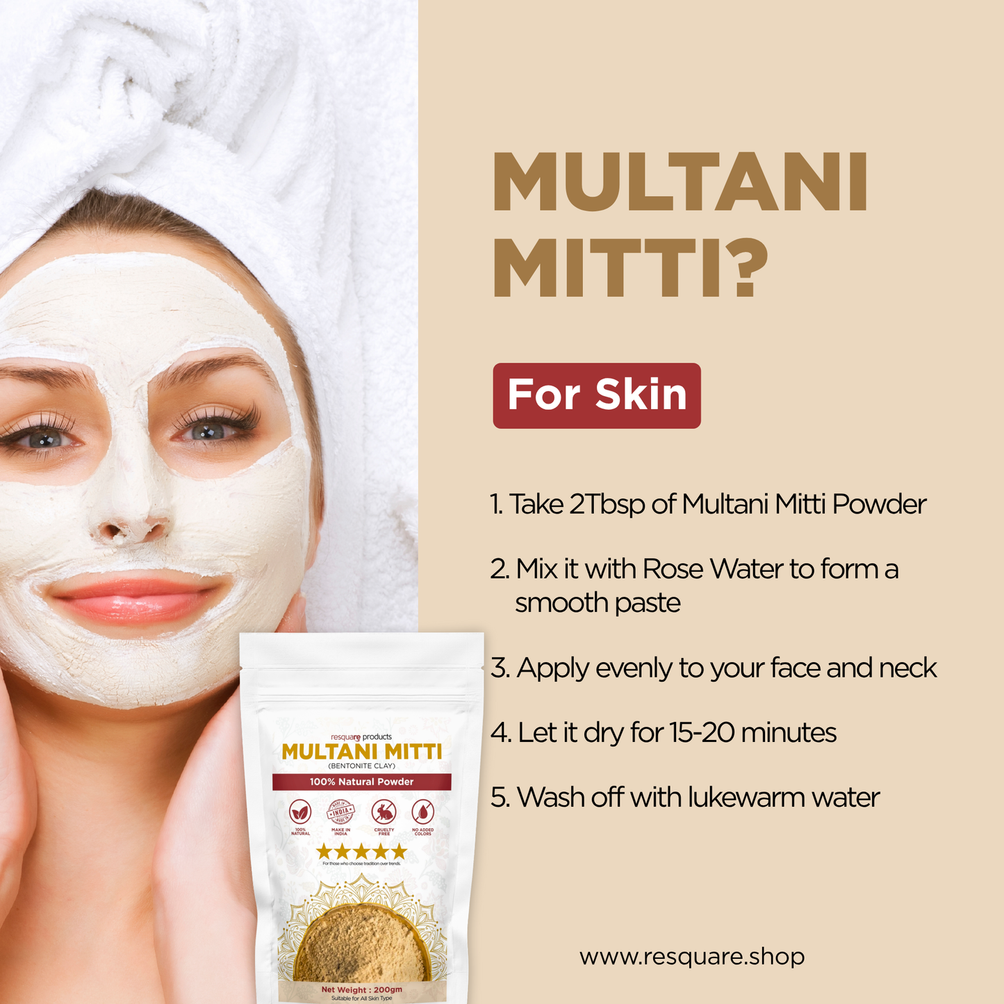 Shinzura Multani Mitti (Bentonite Clay) 200g – 100% Natural Powder