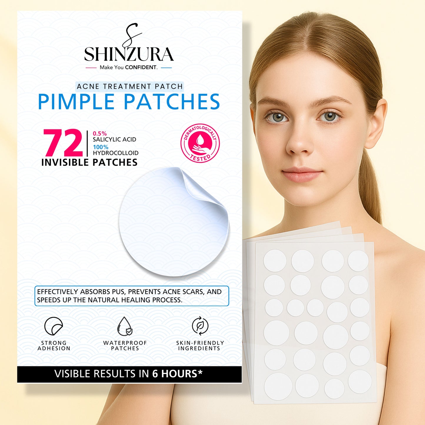 Shinzura Hydrocolloid Acne Patches with Salicylic Acid – 72 Dots
