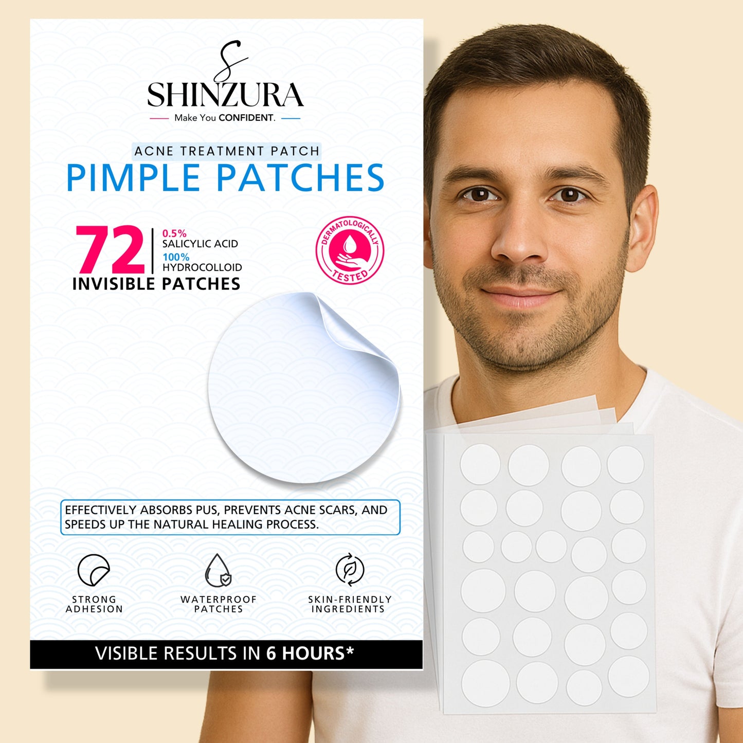 Shinzura Acne Pimple Patches – 72 Invisible Hydrocolloid Spot Stickers