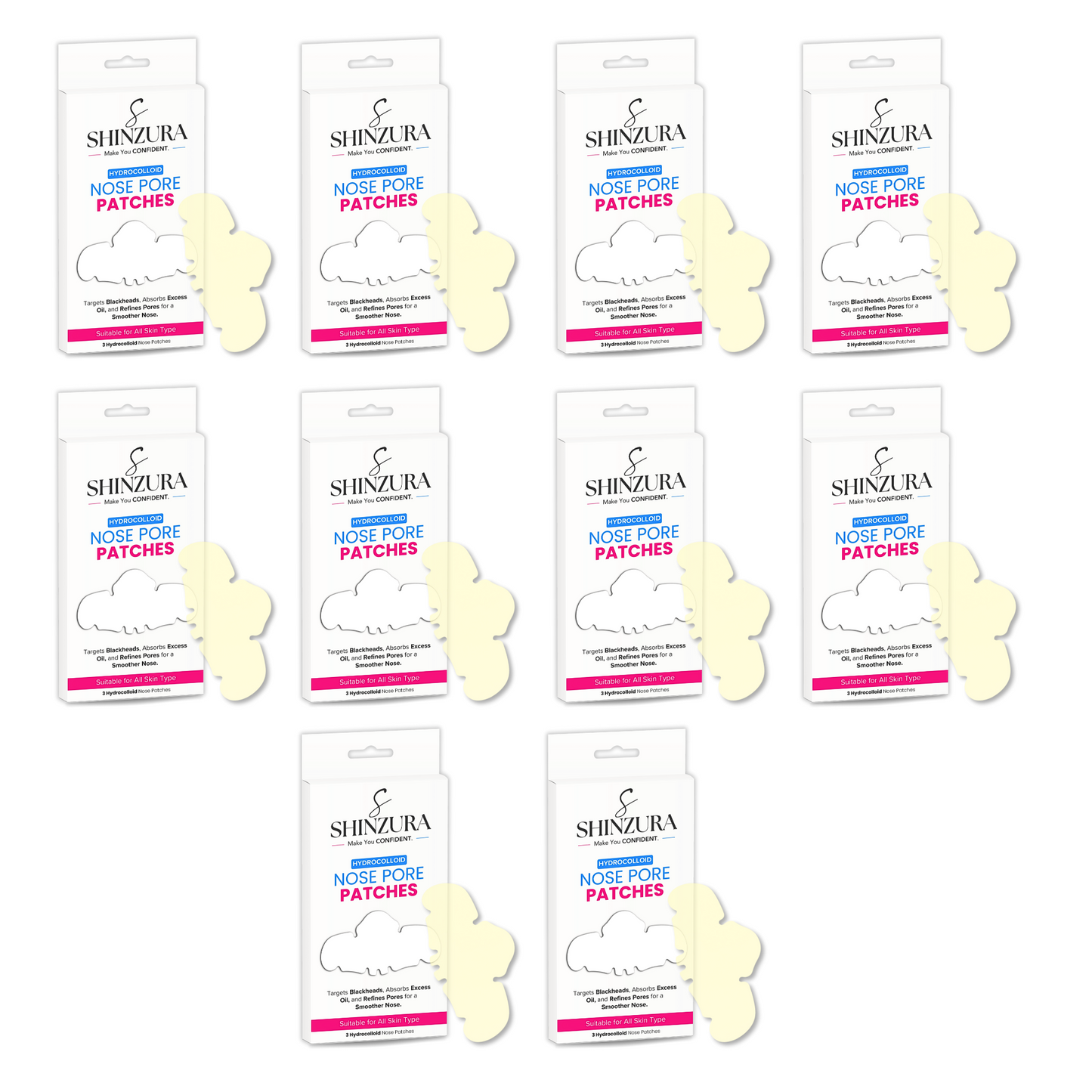 Shinzura Hydrocolloid Nose Pore Patches for Blackheads & Oil Control - pack of 30 srtrips ( 10 box x 3 strips ) for Retail shops